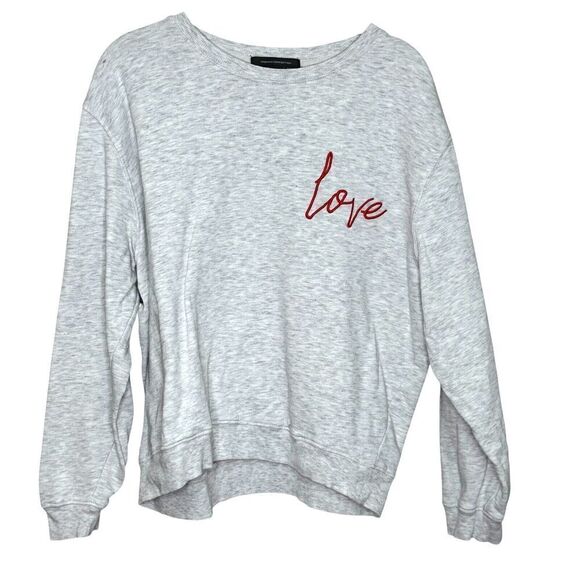 French Connection Love Sweatshirt Size Large Grey w Red Embroidery - Picture 1 of 6
